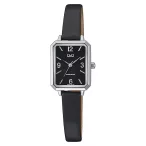   Q&Q női karóra, quartz, ezüst színű fémtok, fekete színű bőrszíj, fekete számlap Q29C-001PY