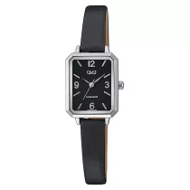   Q&Q női karóra, quartz, ezüst színű fémtok, fekete színű bőrszíj, fekete számlap Q29C-001PY