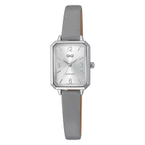   Q&Q női karóra, quartz, ezüst színű fémtok, szürke színű bőrszíj, ezüst számlap, Q29C-002PY