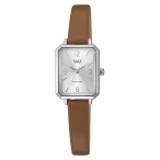   Q&Q női karóra, quartz, ezüst színű fémtok, barna színű bőrszíj, ezüst számlap, Q29C-004PY