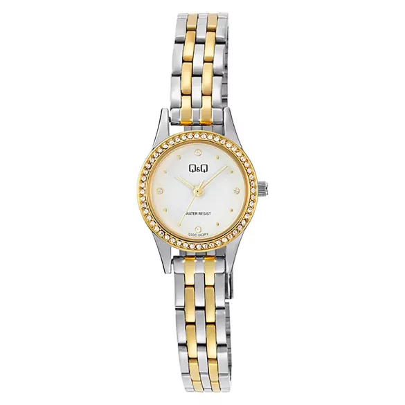 Q&Q női karóra, quartz, bicolor színű fémtok, bicolor színű fémcsat, fehér számlap, Q30C-002PY