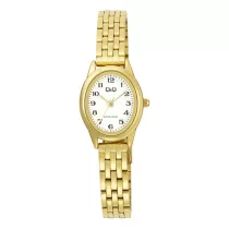   Q&Q női karóra, arany színű fémtok, arany színű fémcsat, fehér színű számlap, Q34C-003PY 