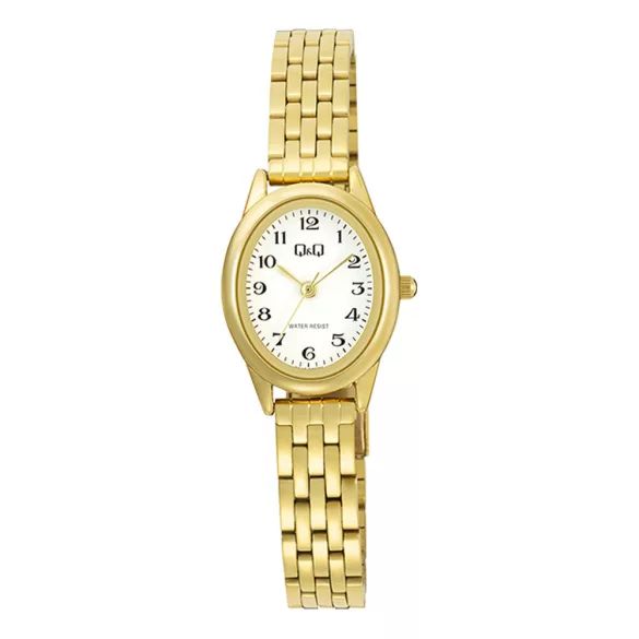 Q&Q női karóra, arany színű fémtok, arany színű fémcsat, fehér színű számlap, Q34C-003PY 