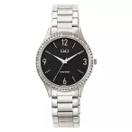   Q&Q női karóra, quartz, ezüst színű fémtok, ezüst színű fémcsat, fekete számlap, Q75B-004PY