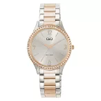   Q&Q női karóra,quartz, bicolor színű fémtok, bicolor színű fémcsat, ezüst számlap Q75B-005PY