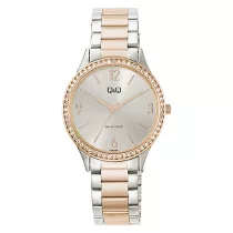   Q&Q női karóra,quartz, bicolor színű fémtok, bicolor színű fémcsat, ezüst számlap Q75B-005PY