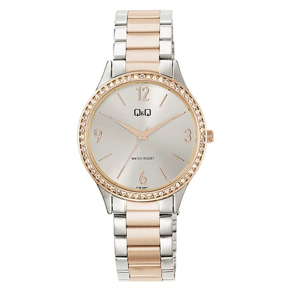 Q&Q női karóra,quartz, bicolor színű fémtok, bicolor színű fémcsat, ezüst számlap Q75B-005PY