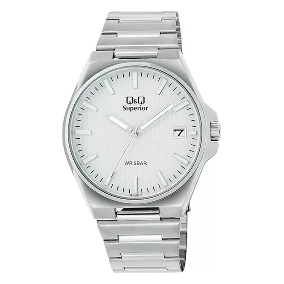 Q&Q férfi karóra, quartz, ezüst színű nemesacél tok, ezüst színű nemesacél csat, ezüst számlap, (Superior), S21A-001VY