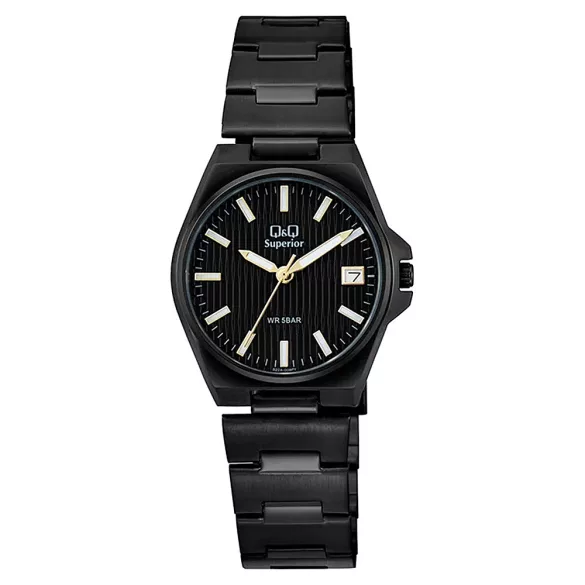 Q&Q női karóra, quartz, fekete színű nemesacél tok, fekete számlap, fekete nemesacél csat, (Superior) S22A-008PY