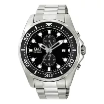   Q&Q férfi karóra, quartz, ezüst színű fémtok, ezüst színű fémcsat, fekete színű számlap, A43A-001PY