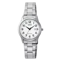   Q&Q női karóra, quartz, ezüst színű fémtok, ezüst színű fémcsat, fehér színű számlap, A45A-001PY