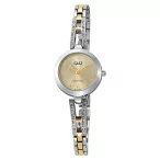   Q&Q női ékszeróra, quartz, ezüst színű fémtok, bicolor színű fémcsat, arany színű számlap, F07A-003PY