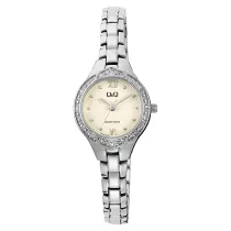   Q&Q női ékszeróra,quartz,ezüst színű fémtok, ezüst színű fémcsat, pezsgő színű számlap, F14A-004PY