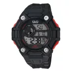   Q&Q férfi karóra, quartz, LCD kijelzés, fekete színű műanyag tok, fekete színű műanyag szíj, G18A-002VY
