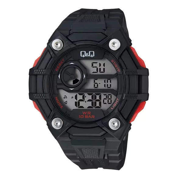 Q&Q férfi karóra, quartz, LCD kijelzés, fekete színű műanyag tok, fekete színű műanyag szíj, G18A-002VY