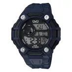   Q&Q férfi karóra, quartz, LCD kijelzés, kék és fekete színű műanyag tok, kék színű műanyag szíj, G18A-004VY