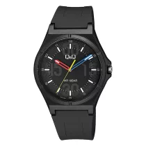   Q&Q férfi karóra, quartz, fekete színű műanyag tok, fekete színű műanyag szíj, fekete számlap, V04A-006VY