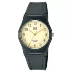   Q&Q unisex karóra, quartz, fekete színű műanyag tok, fekete színű műanyag szíj, arany színű számlap, VP34J001Y