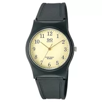   Q&Q unisex karóra, quartz, fekete színű műanyag tok, fekete színű műanyag szíj, arany színű számlap, VP34J001Y