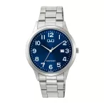   Q&Q férfi karóra, quartz, ezüst színű fémtok, ezüst színű fémcsat, kék számlap A44A-002PY