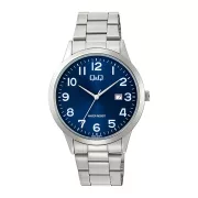   Q&Q férfi karóra, quartz, ezüst színű fémtok, ezüst színű fémcsat, kék számlap A44A-002PY