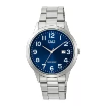   Q&Q férfi karóra, quartz, ezüst színű fémtok, ezüst színű fémcsat, kék számlap A44A-002PY