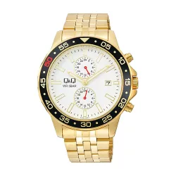   Q&Q férfi karóra, quartz, arany színű fémtok, arany színű fémcsat, fehér színű számlap A53A-004PY