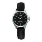   Q&Q női karóra, quartz, ezüst színű fémtok, fekete színű bőrszíj, fekete színű számlap C37A-015PY
