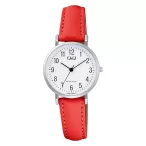   Q&Q női karóra, quartz, ezüst színű fémtok, piros színű bőrszíj, fehér színű számlap C66A-004PY