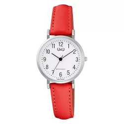   Q&Q női karóra, quartz, ezüst színű fémtok, piros színű bőrszíj, fehér színű számlap C66A-004PY