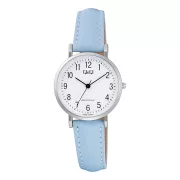   Q&Q női karóra, quartz, ezüst színű fémtok, kék színű bőrszíj, fehér színű számlap C66A-005PY