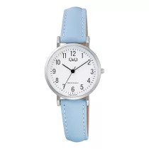   Q&Q női karóra, quartz, ezüst színű fémtok, kék színű bőrszíj, fehér színű számlap C66A-005PY