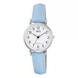   Q&Q női karóra, quartz, ezüst színű fémtok, kék színű bőrszíj, fehér színű számlap C66A-005PY