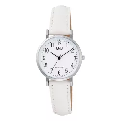   Q&Q női karóra, quartz, ezüst színű fémtok, fehér színű számlap, fehér színű bőrszíj C66A-011PY