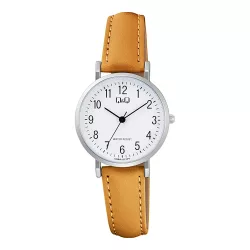   Q&Q női karóra, quartz, ezüst színű fémtok, barna színű bőrszíj, fehér színű számlap C66A-012PY