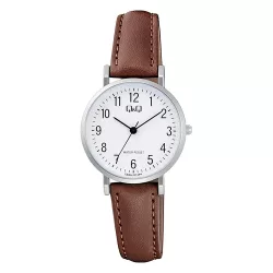   Q&Q női karóra, quartz, ezüst színű fémtok, barna színű bőrszíj, fehér színű számlap C66A-013PY