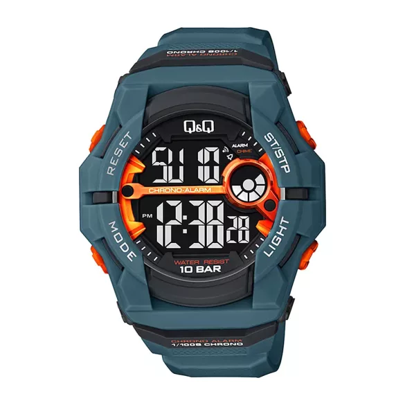 Q&Q férfi karóra, quartz, digitális, fekete/kék színű műanyag tok, kék színű műanyag szíj, LCD kijelzés G34A-006VY