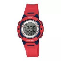   Q&Q női karóra, quartz, digitális, fekete/piros színű műanyag tok, piros színű műanyag szíj. LCD kijelzés M185J002Y