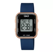   Q&Q női karóra, quartz, digitális, rózsaarany színű műanyag tok, kék színű műanyag szíj, LCD kijelzés M207J009Y