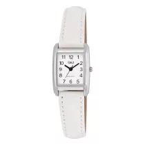   Q&Q női karóra, quartz, ezüst színű fémtok, fehér színű bőrszíj, fehér színű számlap Q44C-008PY