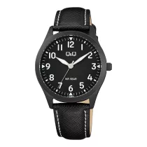   Q&Q férfi karóra, quartz, fekete színű fémtok, fekete színű bőrszíj, fekete színű számlap Q76B-003PY