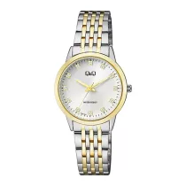   Q&Q nöi karóra, quartz, bicolor színű fémtok, bicolor színű fémcsat, ezüst színű számlap QZ81J401Y