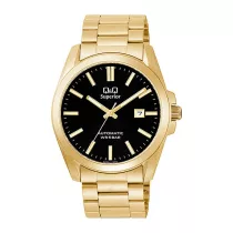   Q&Q férfi automata karóra, arany színű nemesacél tok, arany színű nemesacél szíj, fekete színű számlap (Superior) S23A-510PK