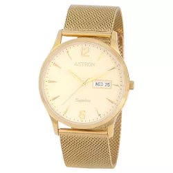   ASTRON 5511-5 férfi karóra, arany színű nemesacél tok, arany színű milánói nemesacél csat, pezsgőszínű számlap, zafír, quartz szerkezet, cseppmentes vízállóság