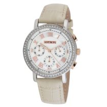   ASTRON 5540-5 divatos női karóra, chronograph, bicolor nemesacél tok, bézs bőrszíj, fehér számlap, keményített ásványüveg, quartz szerkezet, cseppmentes vízállóság