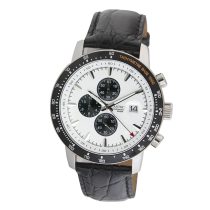   ASTRON 5575-7 férfi karóra, chronograph, ezüst színű nemesacél tok, fekete bőrszíj, fehér számlap, keményített ásványüveg, quartz szerkezet, 50 m (5 ATM) vízállóság