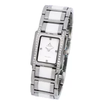   ASTRON 5578-7 női karóra, ezüst színű nemesacél tok, bicolor színű nemesacél csat, kerámia díszítéssel, fehér számlap, keményített ásványüveg, quartz szerkezet, cseppmentes vízállóság