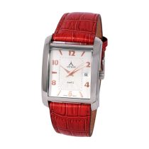   ASTRON 5641-7 unisex karóra, ezüst színű nemesacél tok, piros bőrszíj, ezüst színű számlap, keményített ásványüveg, quartz szerkezet, cseppmentes vízállóság