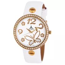   ASTRON 5658-0 női karóra, bicolor színű fém tok, fekete bőrszíj, fehér számlap, keményített ásványüveg, quartz szerkezet, cseppmentes vízállóság