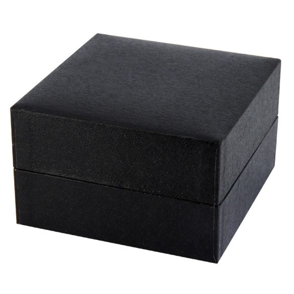 Logó nélküli karóra doboz, fekete papír borítású külső, párnás kialakítású fekete belső